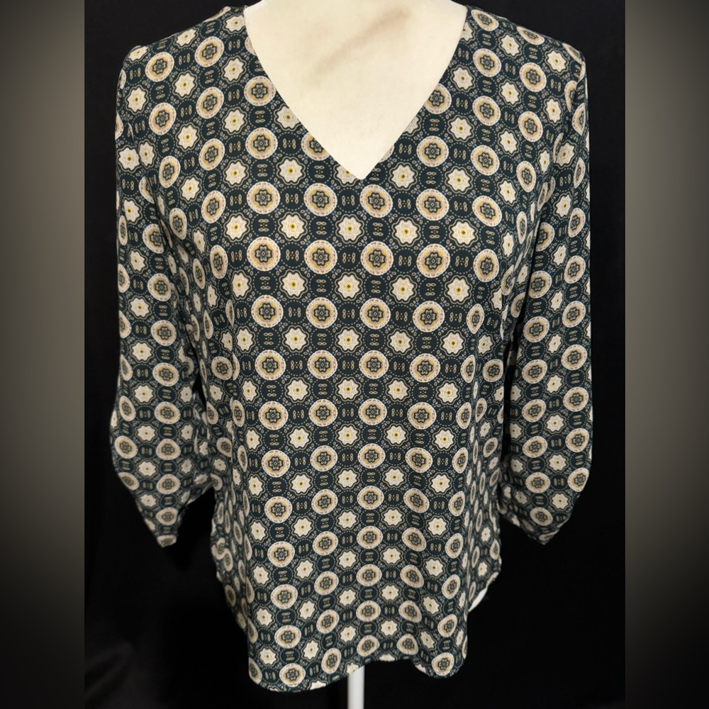 Alice Blue for Stitch Fix Forest Green Medallion Mandala print hi low blouse